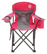 COLEMAN ™ Fyrefly Pink Kids Chair, Glow in the Dark, Padded Back Rest, Foldable, Locking Frame, Insulated Arm Cooler, Mesh Drink Holder, Storage Pocket, Compact Quad Design, 600D Polyester, Carry Bag with Shoulder Strap